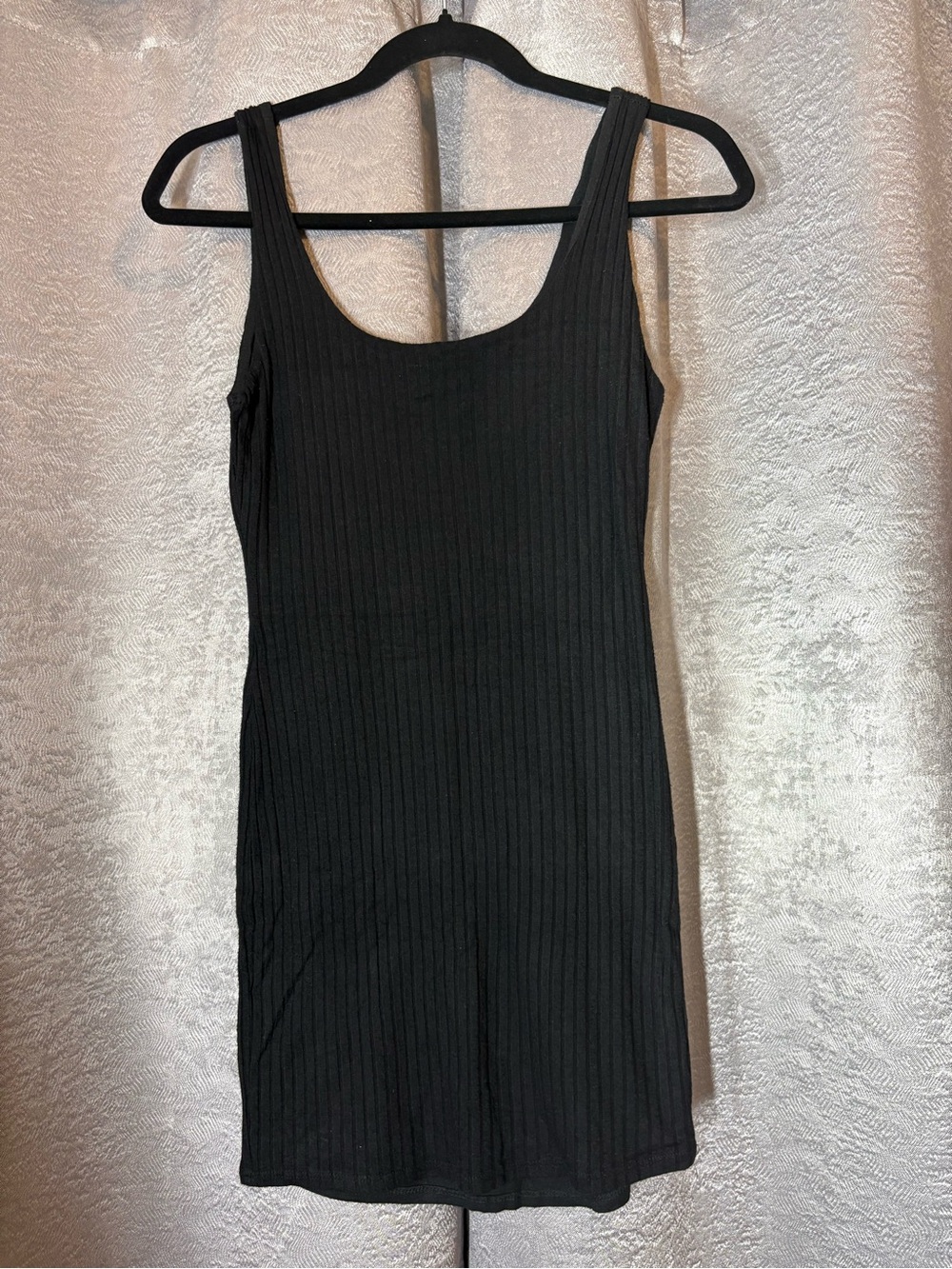 mahina Black Ribbed Scoop Mini Dress
